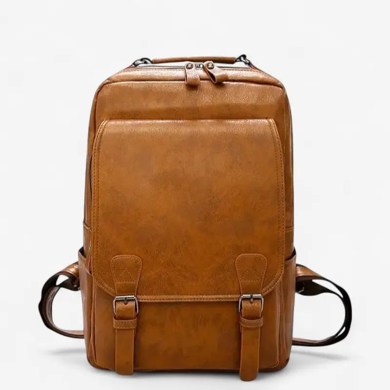 Sac à dos ordinateur marron en cuir synthétique avec compartiment 14 pouces et design rétro