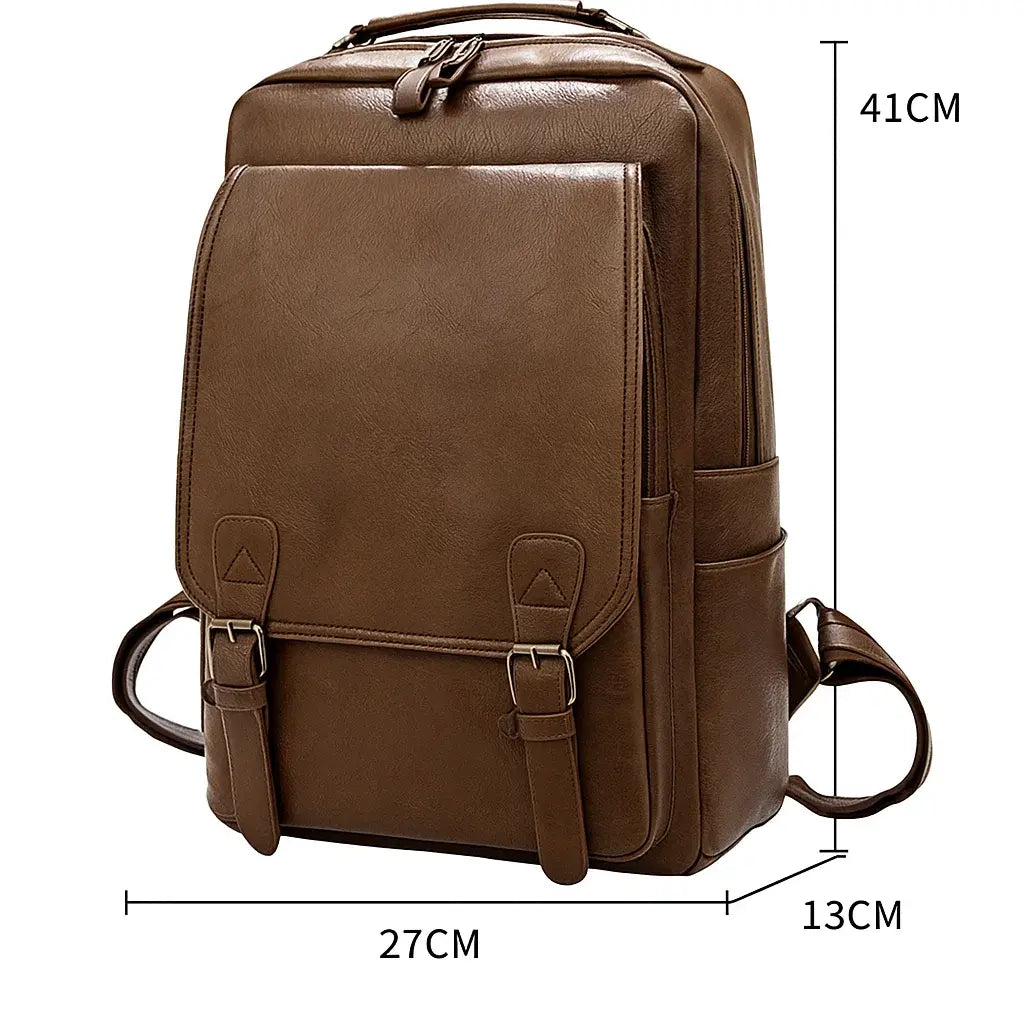 Dimensions d’un sac à dos ordinateur marron foncé en cuir synthétique 41 × 27 × 13 cm
