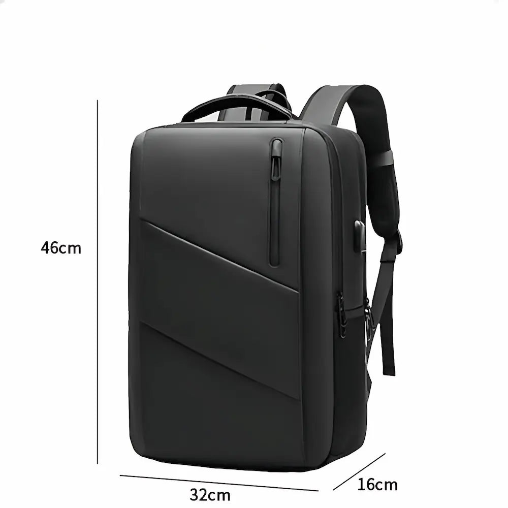 Dimensions du sac à dos noir pour ordinateur portable : 46 × 32 × 16 cm.