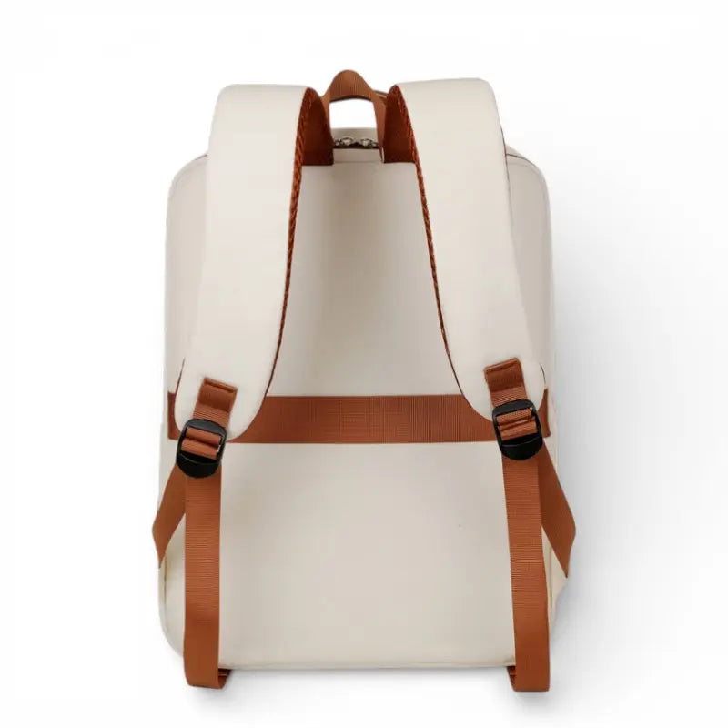 Vue arrière sac à dos ordinateur portable beige avec bretelles réglables