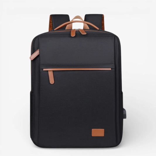Sac à dos ordinateur portable noir en tissu Oxford imperméable avec compartiment laptop et poche avant zippée