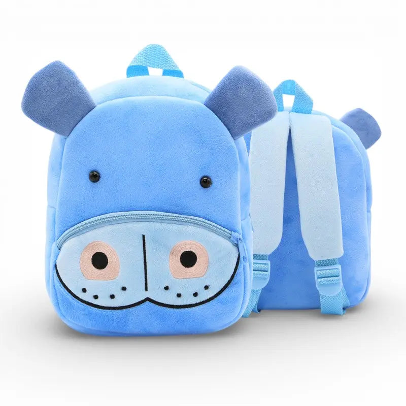 Sac à dos peluche hippopotame bleu enfant vues face et dos