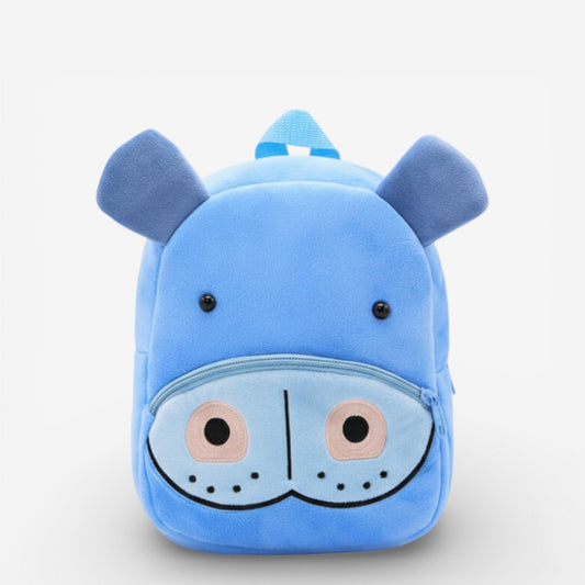 Sac à dos peluche hippopotame bleu pour enfant en maternelle