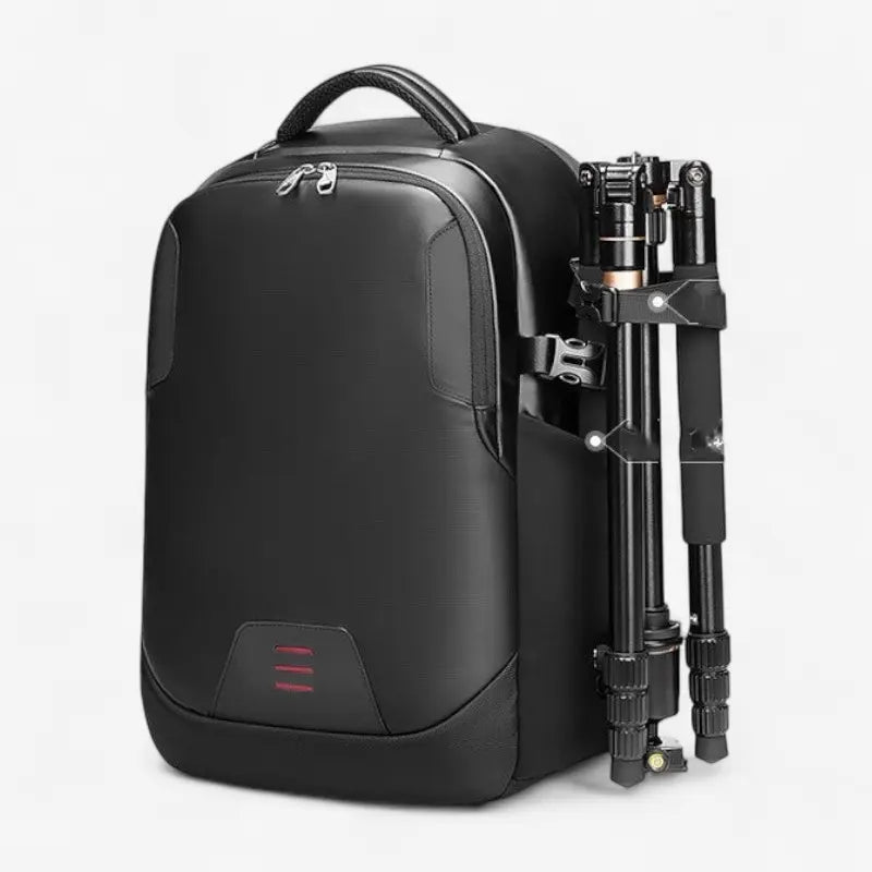 Sac à dos photo noir étanche avec trépied latéral, compartiment PC et appareil reflex