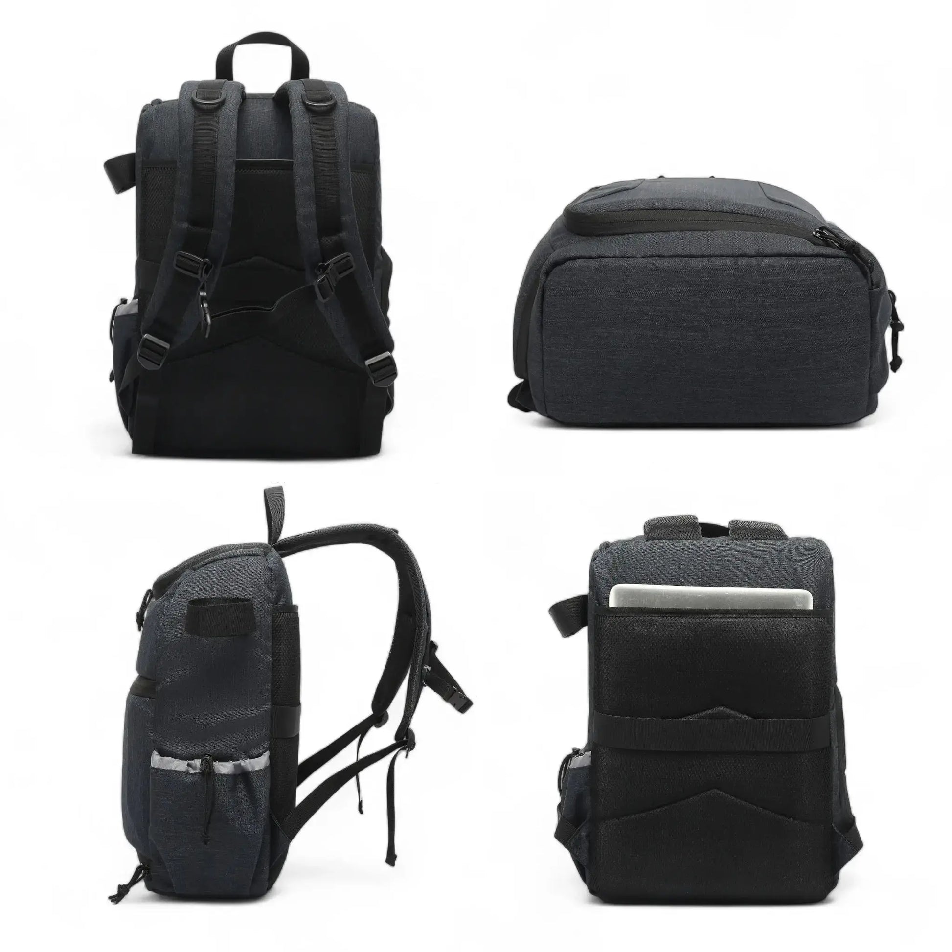 Kit sac photo noir avec sac principal, pochettes latérales et bandoulière