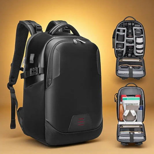 Sac à dos photo noir étanche avec compartiments pour accessoires et appareil reflex