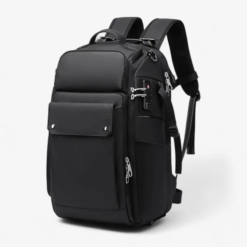 Sac à dos photo noir grande capacité avec port USB intégré, multiples poches et compartiment PC 15 pouces