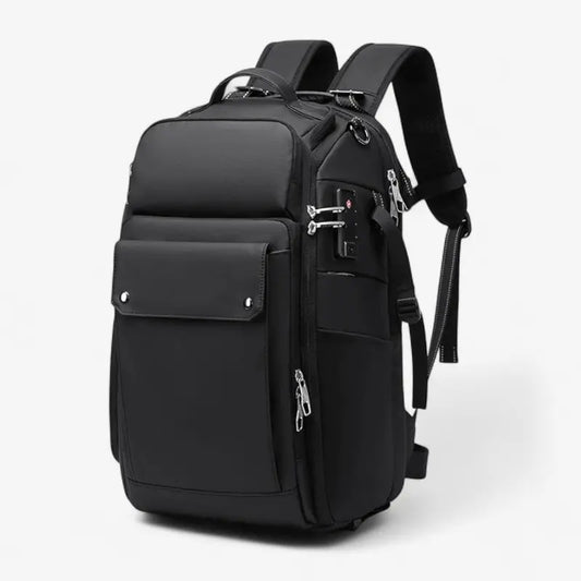 Sac à dos photo noir grande capacité avec port USB intégré, multiples poches et compartiment PC 15 pouces