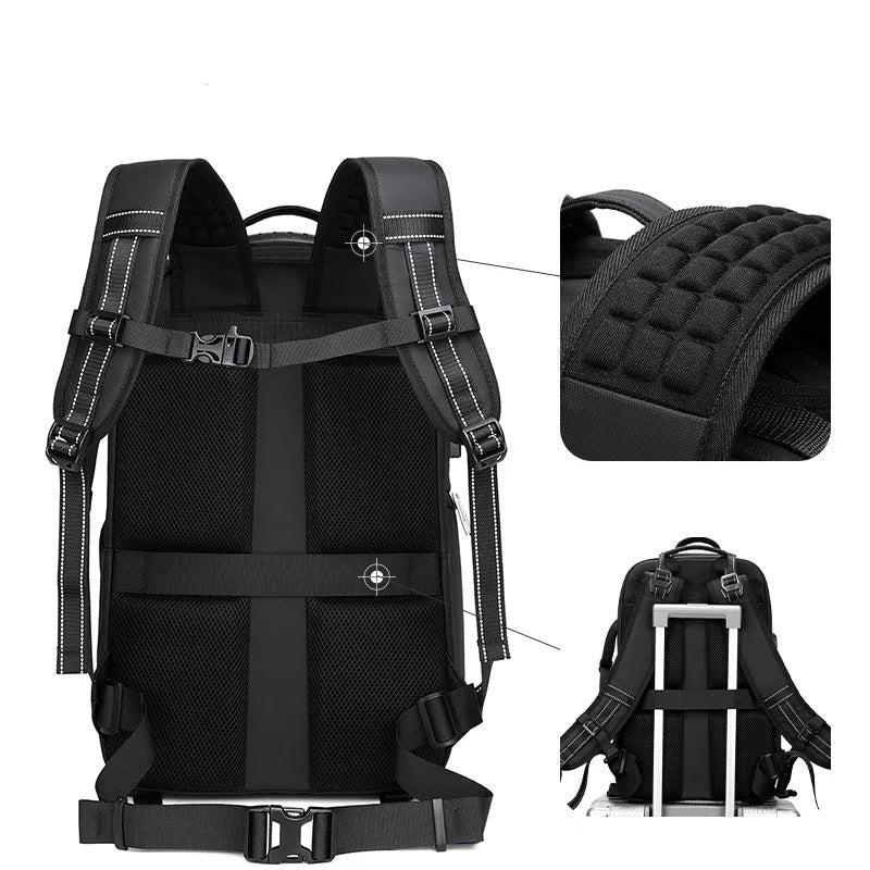 Sac photo pro noir vu de dos avec bretelles ergonomiques et dos respirant rembourré