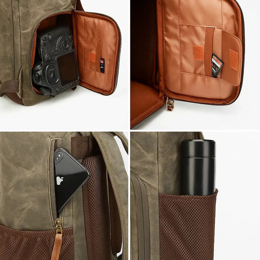 Poches latérales du sac à dos photo en toile pour trépied, gourde ou accessoires