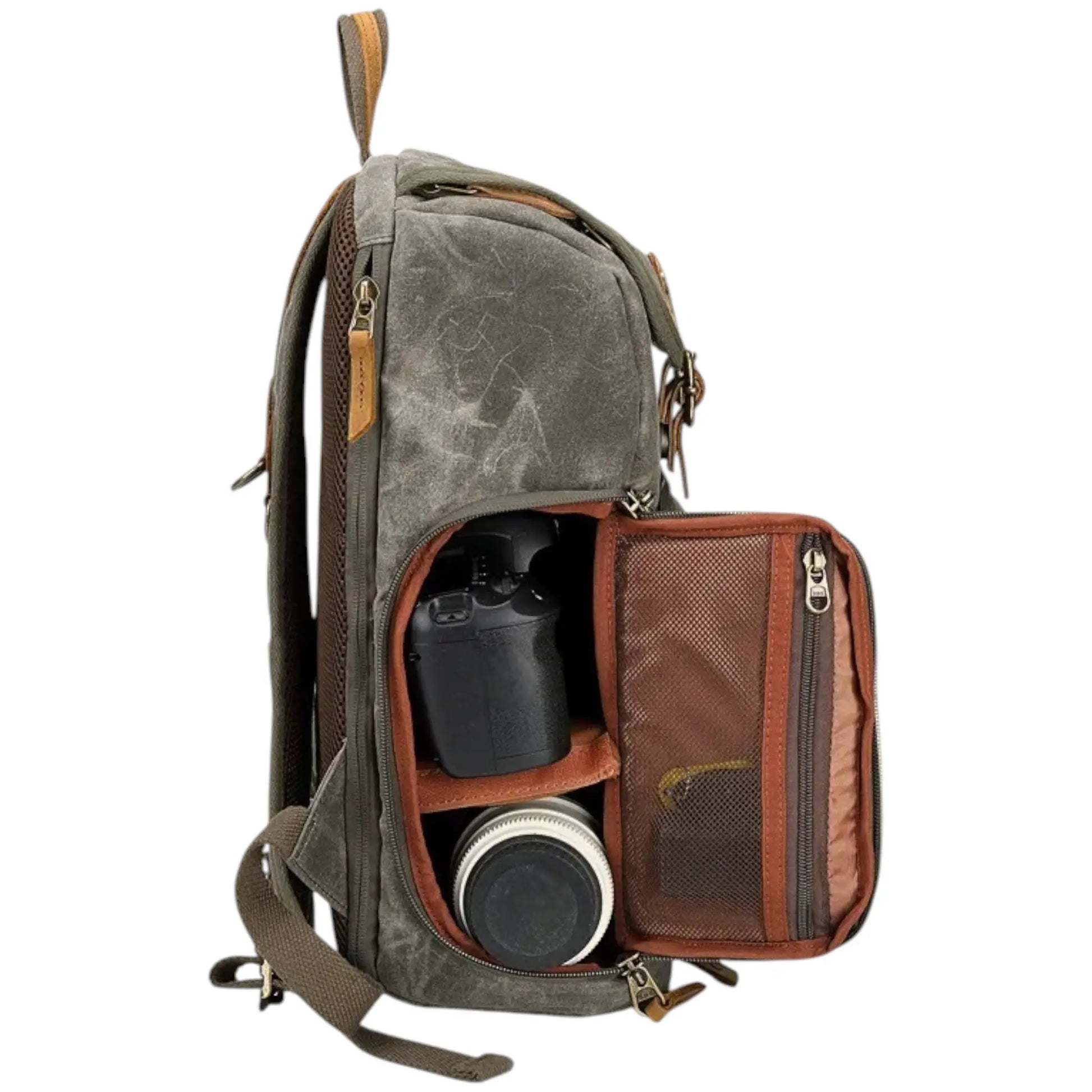 Sac photo en toile imperméable avec ouverture latérale et compartiment modulable pour accessoires