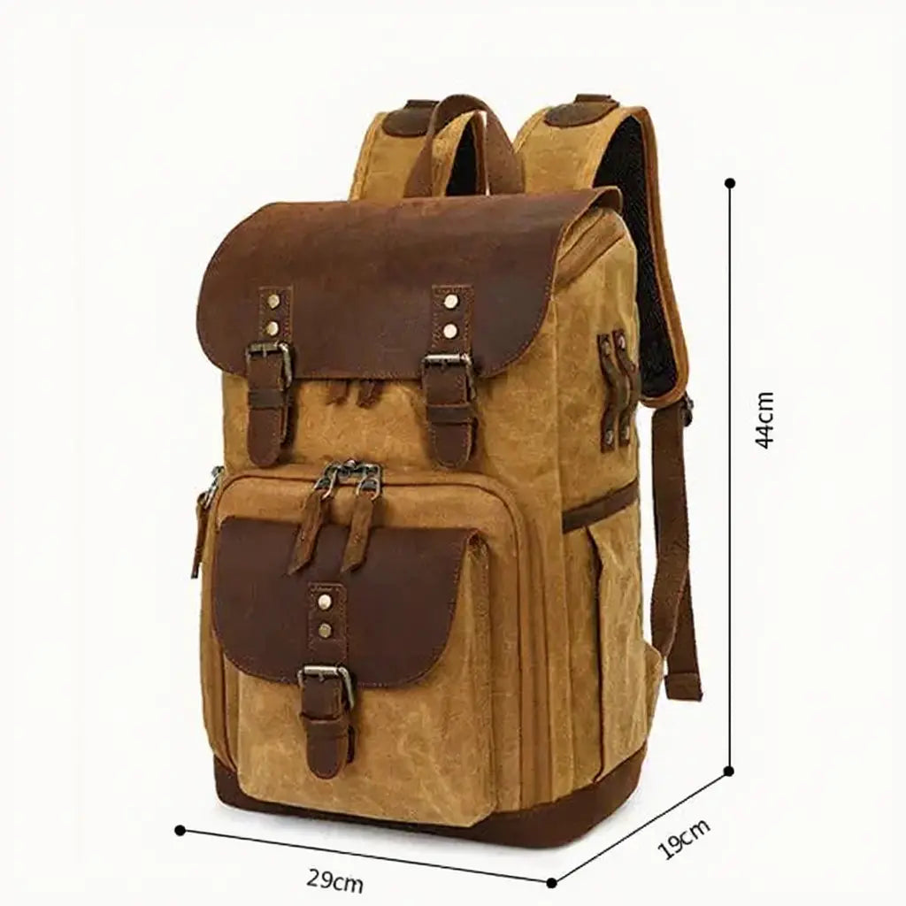 Dimensions du sac à dos photo vintage étanche 41 × 30 × 16 cm avec cuir et toile imperméable