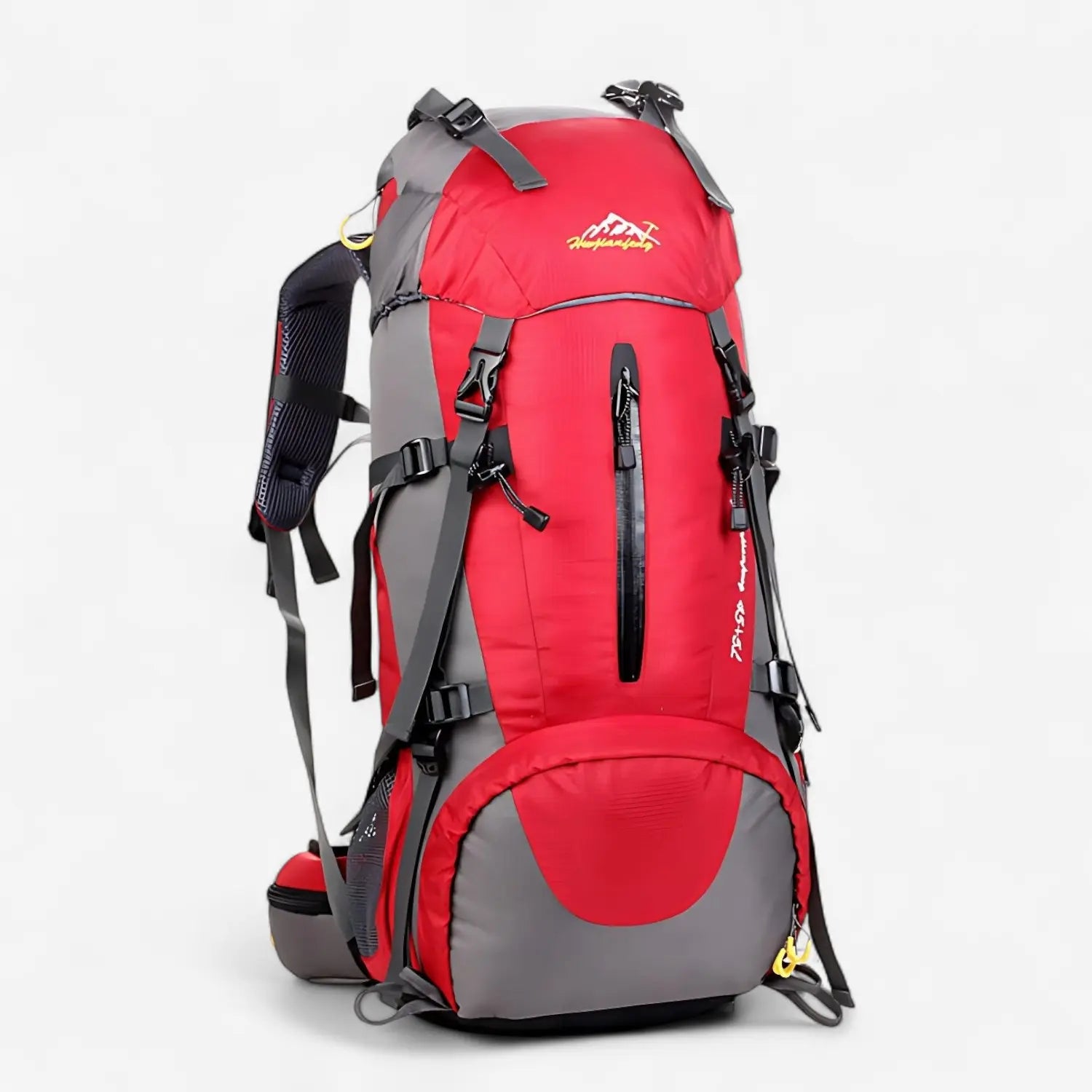 Sac à dos de randonnée 50L rouge et gris pour trekking et camping