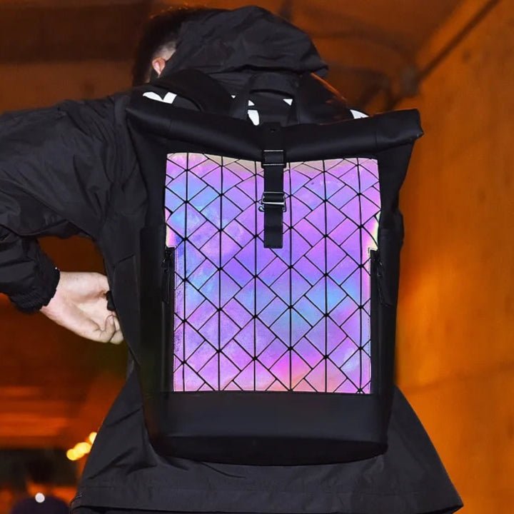 Sac à dos noir avec revêtement réfléchissant holographique de nuit