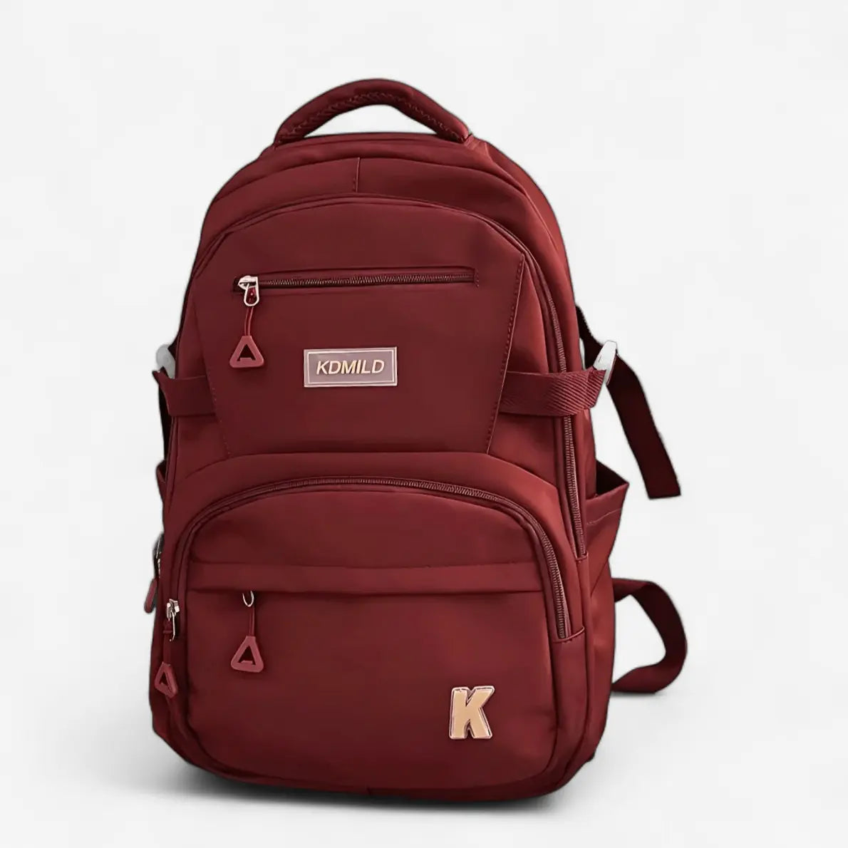 Sac à dos rouge lycée et étudiant – modèle unisexe avec tissu résistant, bretelles larges, nombreuses poches et logo K sur la poche frontale