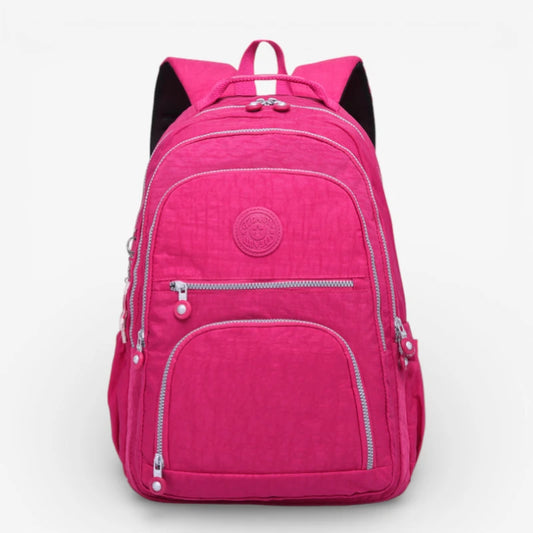 Sac à dos scolaire rose 35L pour collège en nylon imperméable avec multiples poches zippées