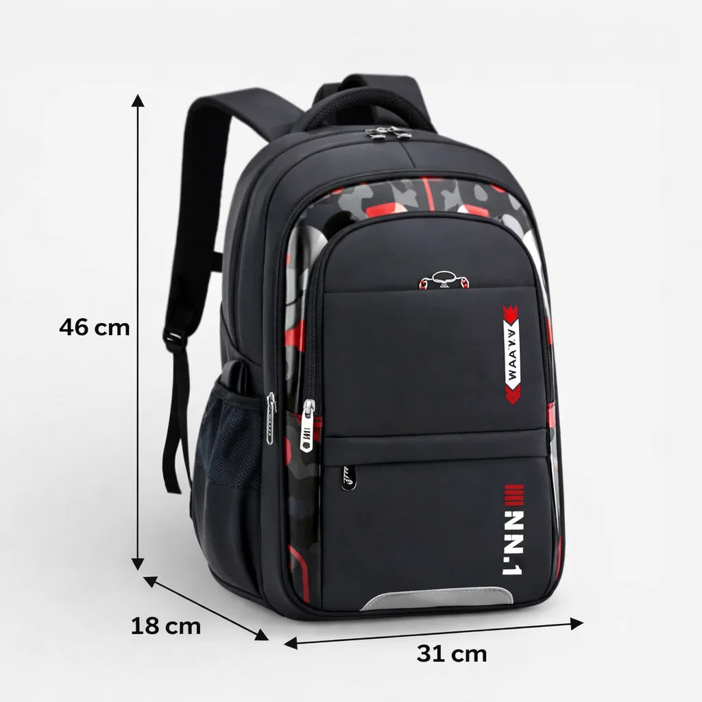 Sac à dos scolaire ergonomique fille noir et rouge dimensions 31 x 18 x 46 cm pour primaire et collège