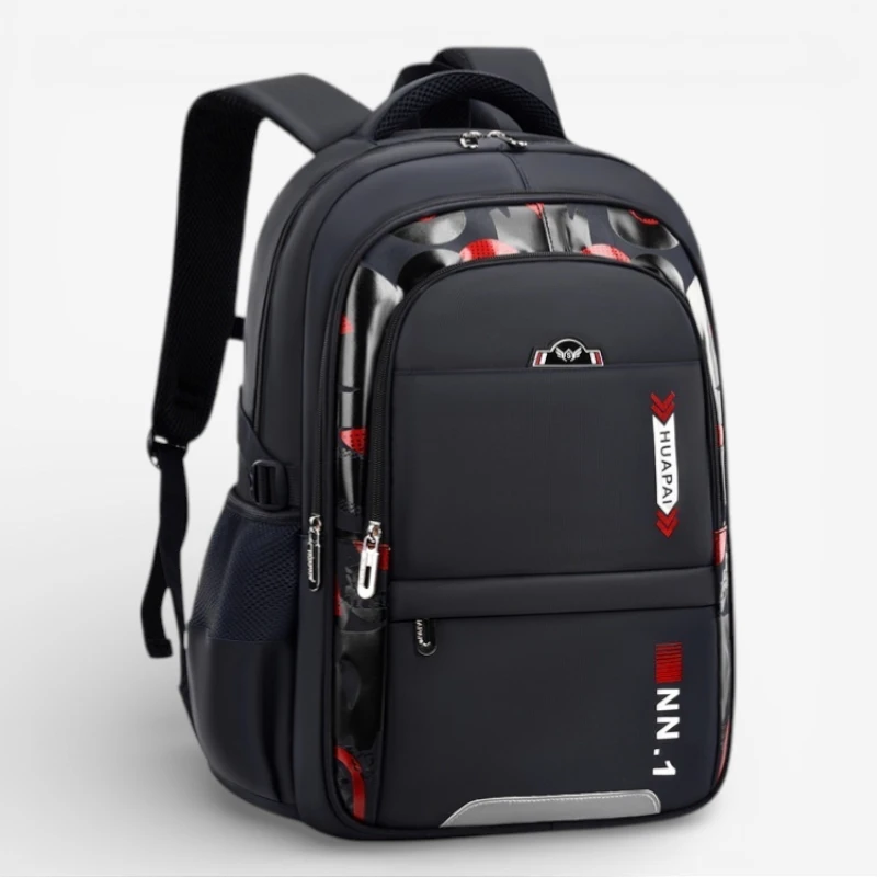 Sac à dos scolaire ergonomique fille noir et rouge pour primaire et collège avec dos respirant, bretelles rembourrées et multiples compartiments