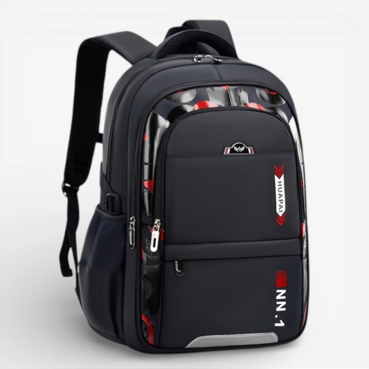 Sac à dos scolaire ergonomique fille noir et rouge pour primaire et collège avec dos respirant, bretelles rembourrées et multiples compartiments