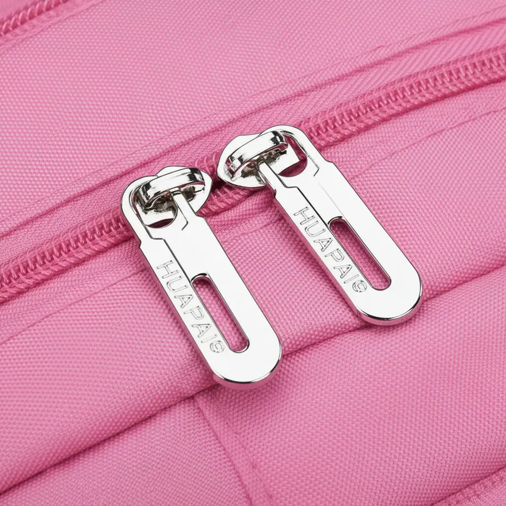 Détail fermeture éclair sac à dos scolaire ergonomique fille rose