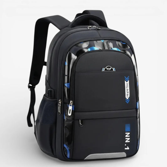 Sac à dos scolaire ergonomique garçon noir et bleu pour primaire et collège – grande capacité imperméable et confortable