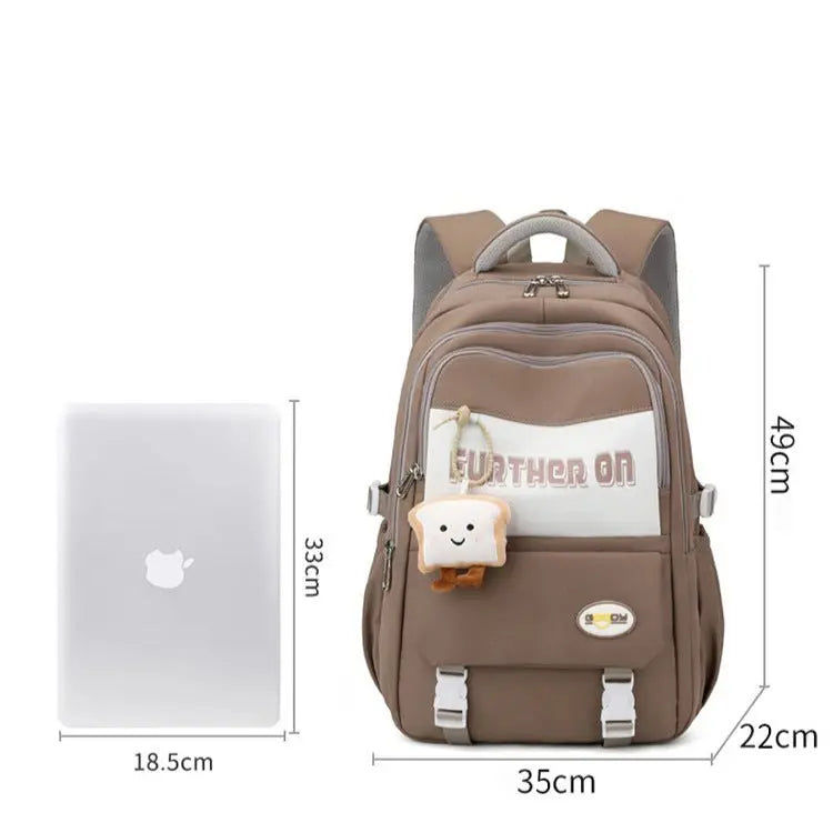 Sac à dos scolaire fille multi-poches marron dimensions 46x35x22 cm