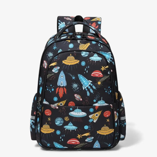 Sac à dos scolaire motif galaxie noir, vue de face