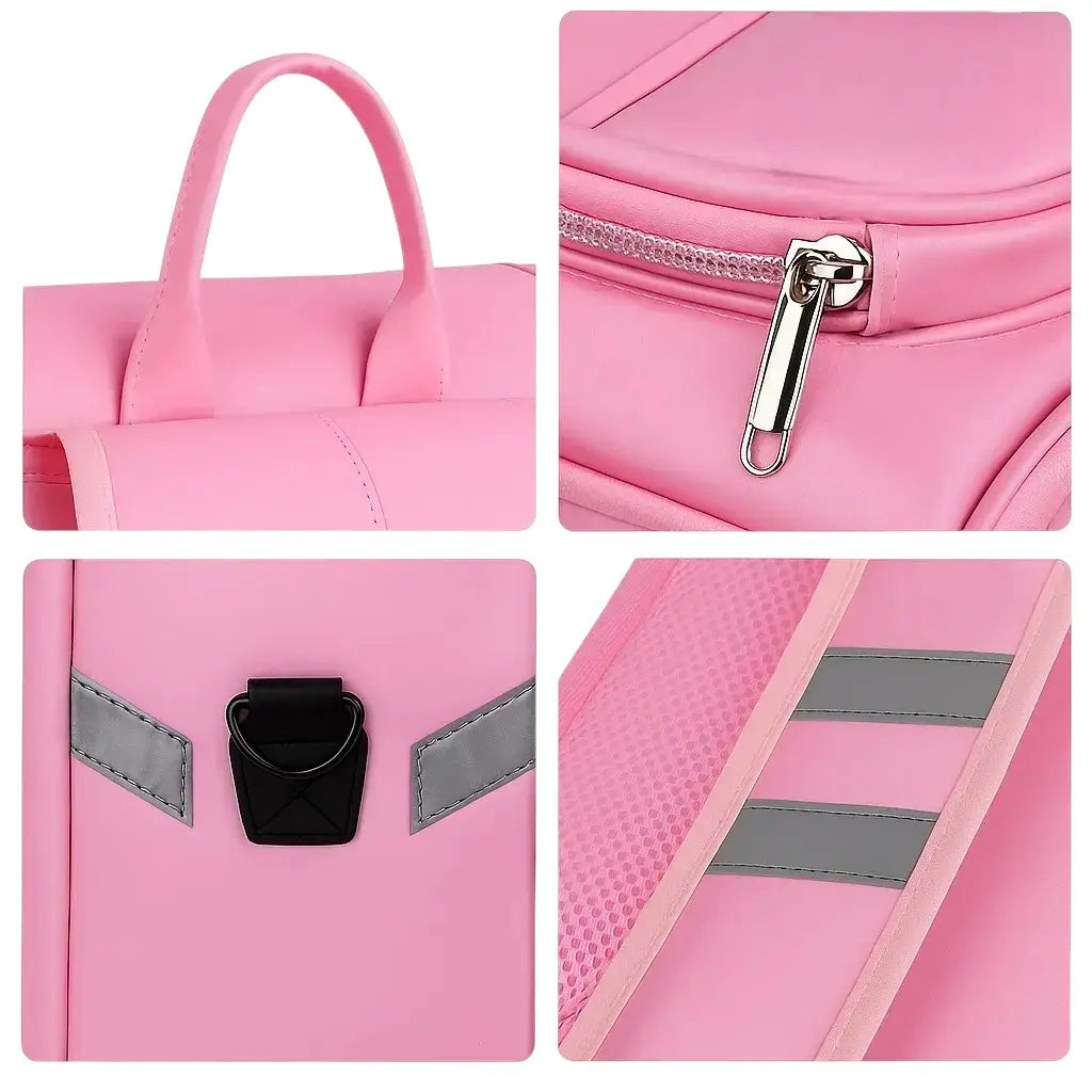 Détails du sac à dos scolaire japonais rigide rose avec fermetures et coutures renforcées