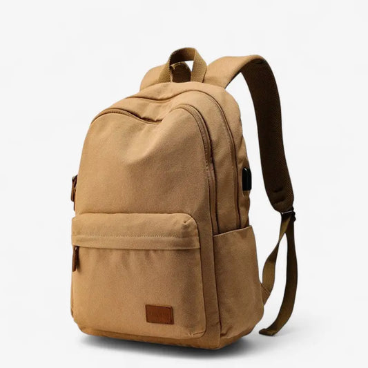 Sac à dos en toile coton beige grande capacité 35L au style rétro et robuste