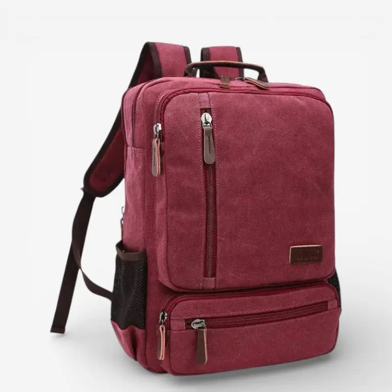 Sac à dos bordeaux en toile pour homme étudiant avec poches pratiques