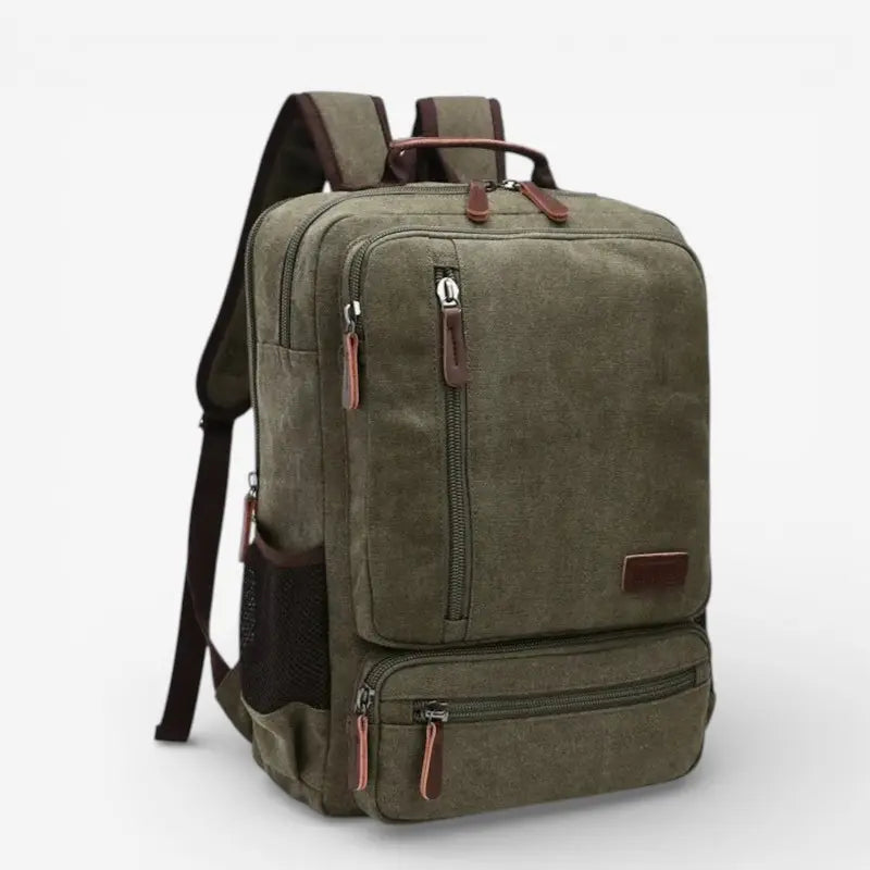 Sac à dos en toile kaki pour homme étudiant avec fermeture zippée