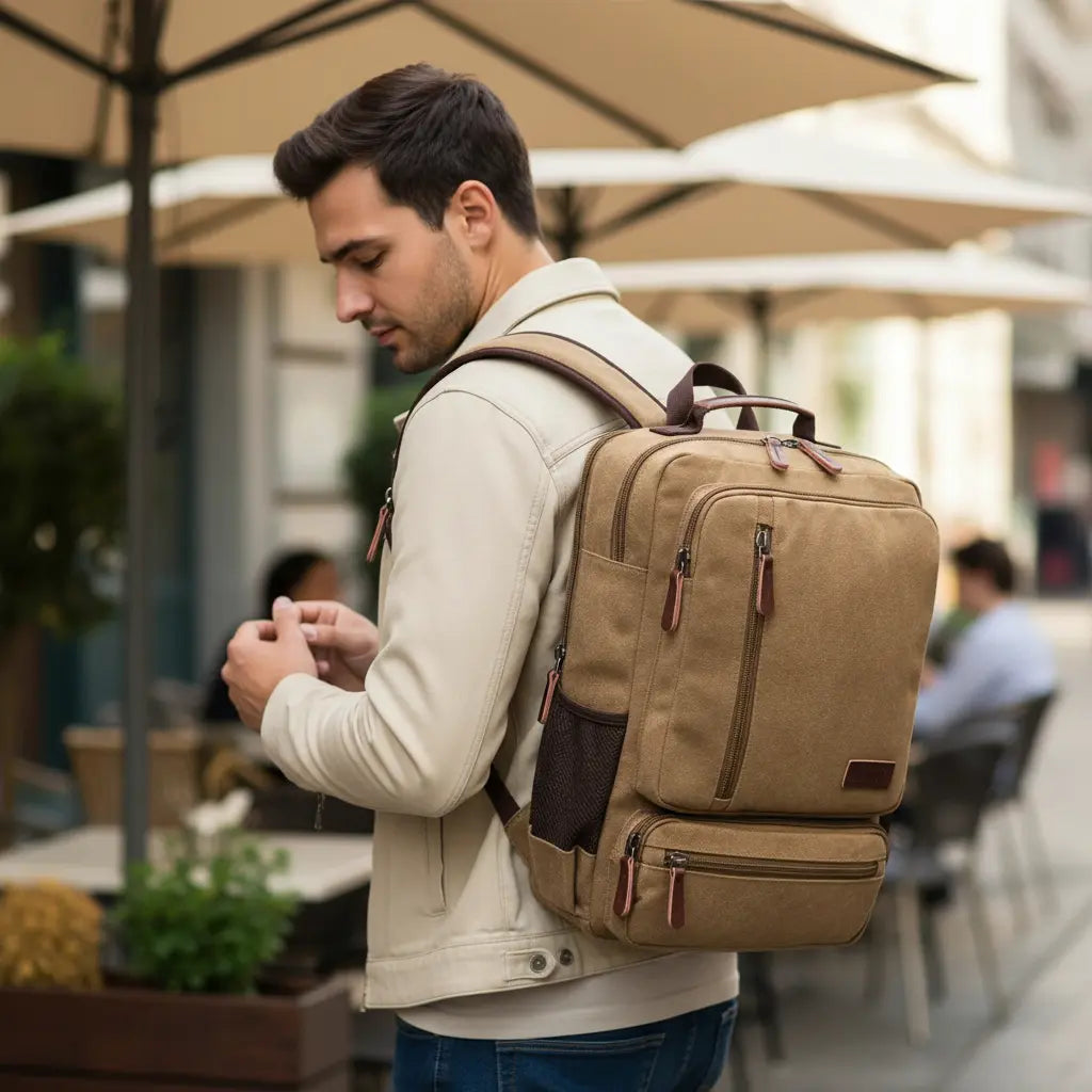 Sac à dos en toile résistant pour homme étudiant porté au quotidien