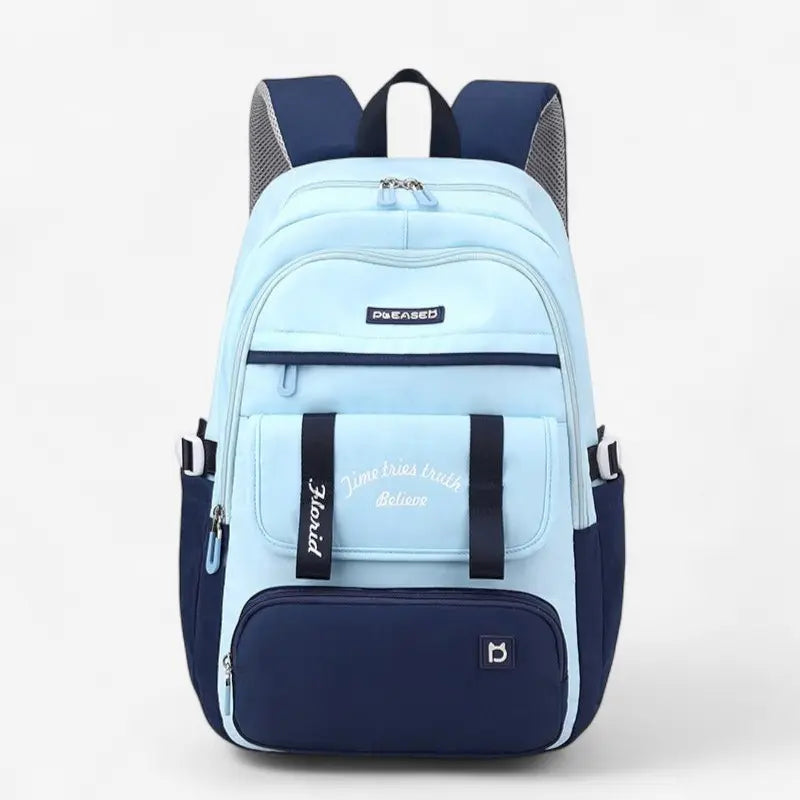 Sac à dos ultra léger fille bleu clair et marine vu de face