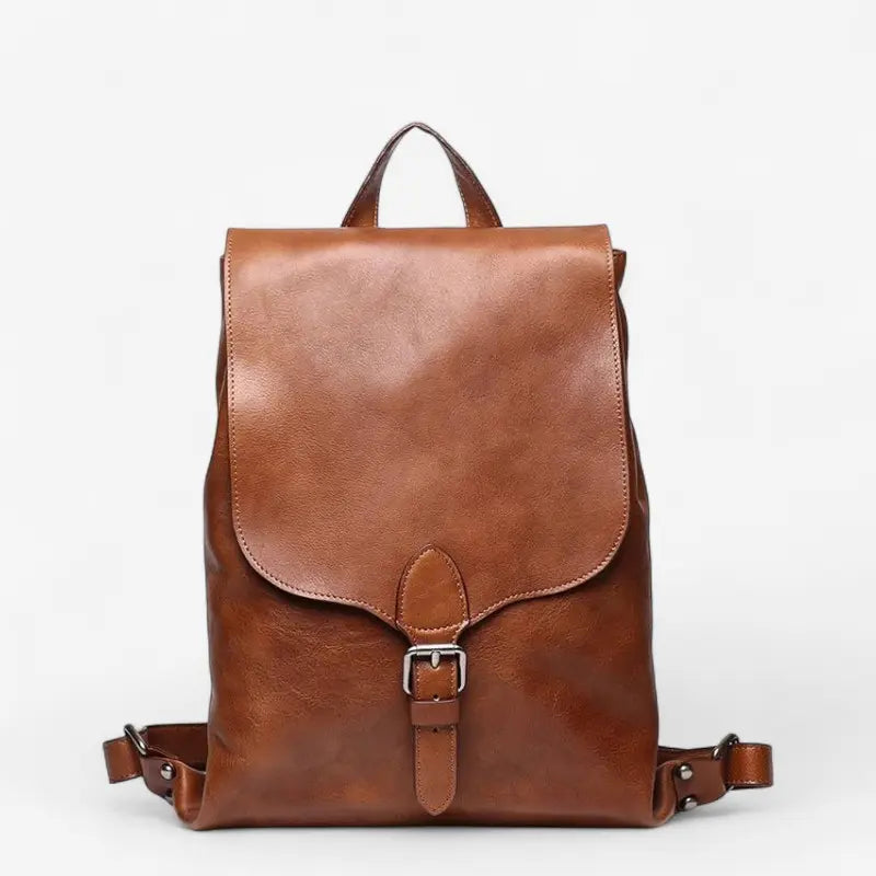 Sac à dos vintage en cuir pleine fleur marron avec boucle frontale