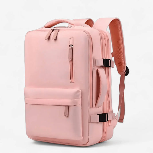 Sac à dos de voyage 35L rose – Grand compartiment cabine, multipoches et port USB