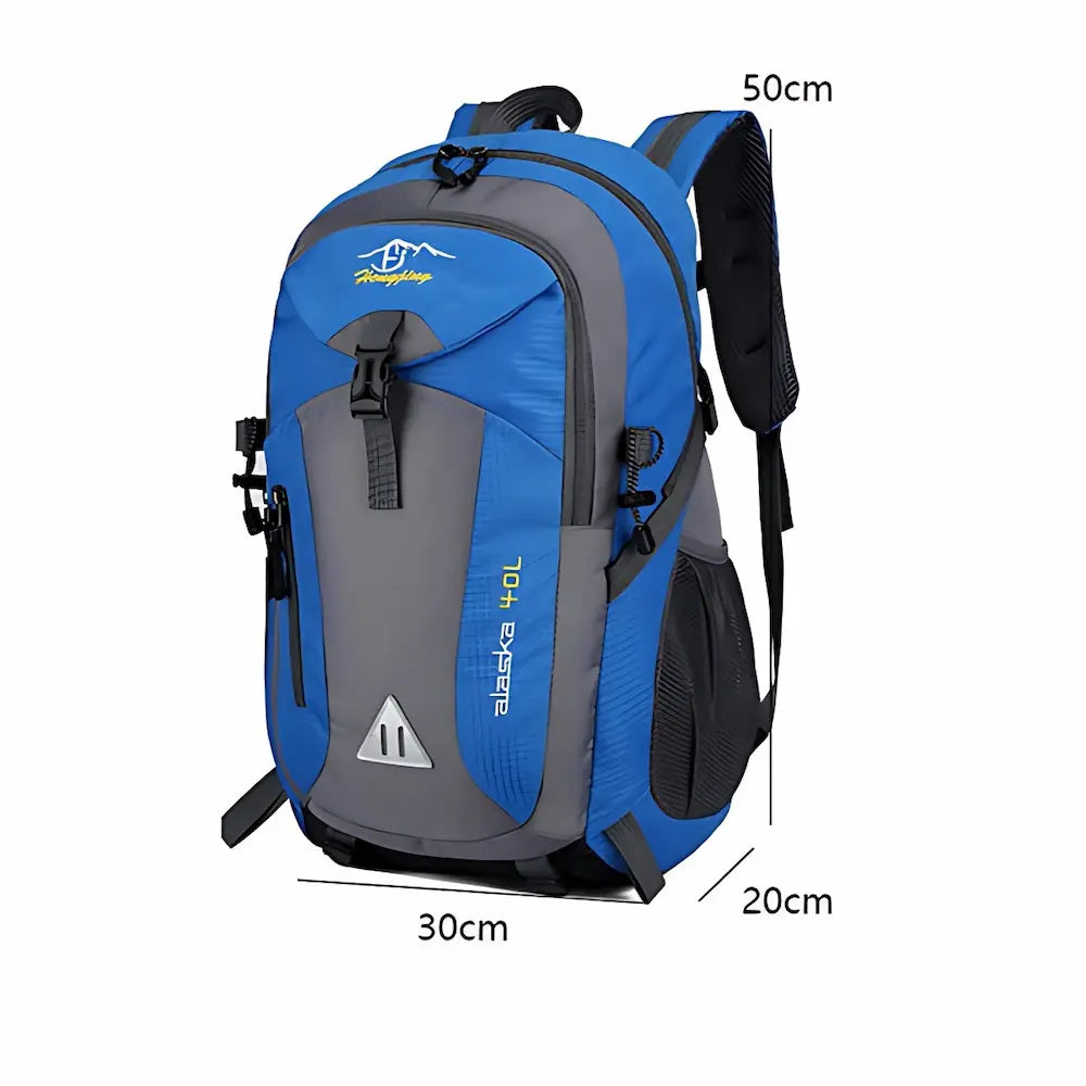 Sac à dos de voyage 40L bleu avec dimensions 50x30x20 cm