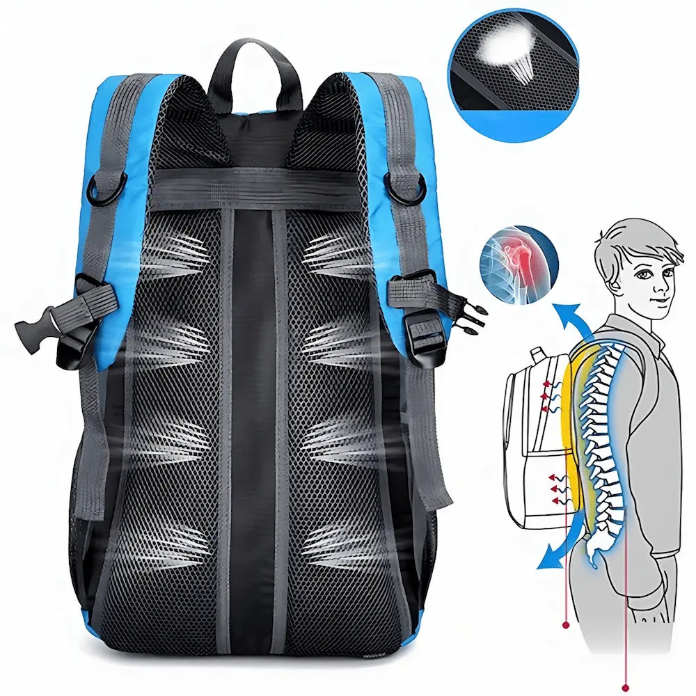 Dos respirant du sac à dos de voyage 40L avec renforts ergonomiques
