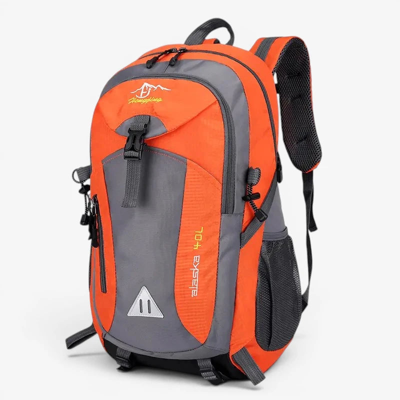 Sac à dos de voyage 40L orange et gris avec poches latérales