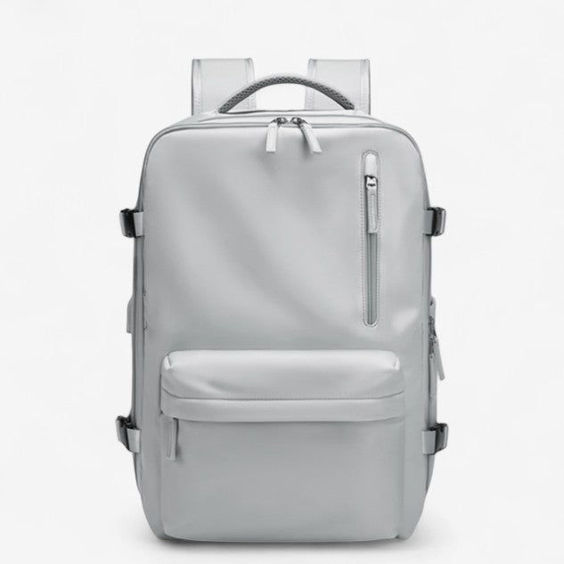 Sac à dos de voyage extensible 23-39L gris imperméable avec poche zippée frontale