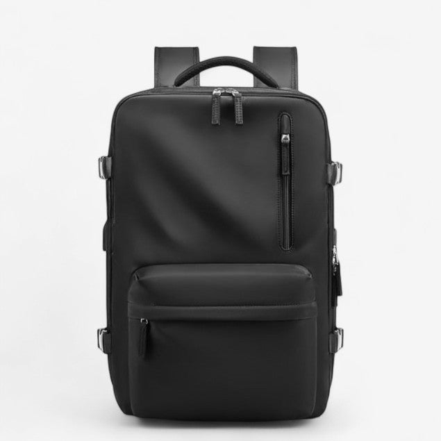 Sac à dos de voyage extensible 23-39L noir avec port USB et grande capacité