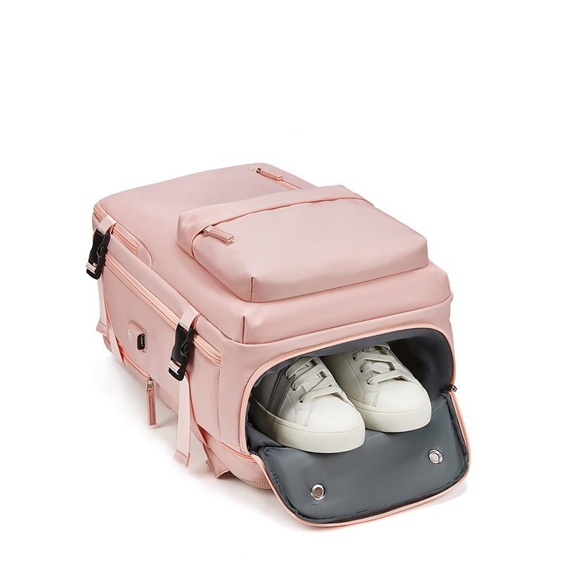 Sac à dos de voyage extensible 23-39L rose avec compartiment inférieur pour chaussures