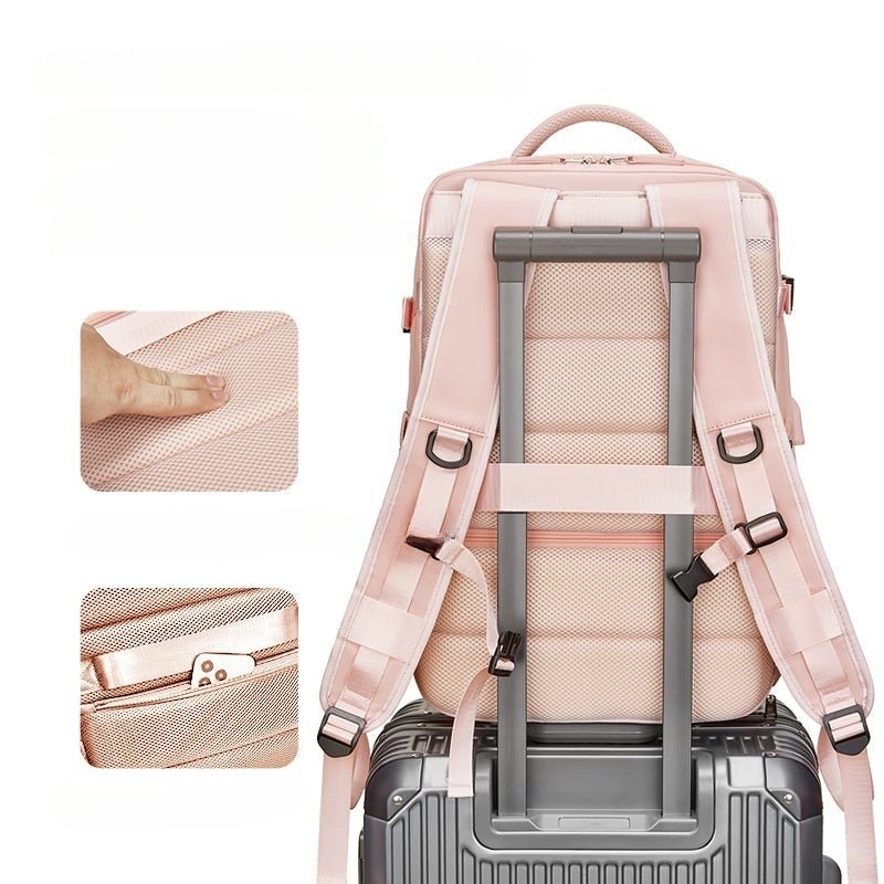Sac à dos de voyage extensible 23-39L rose avec dos rembourré et sangles ajustables