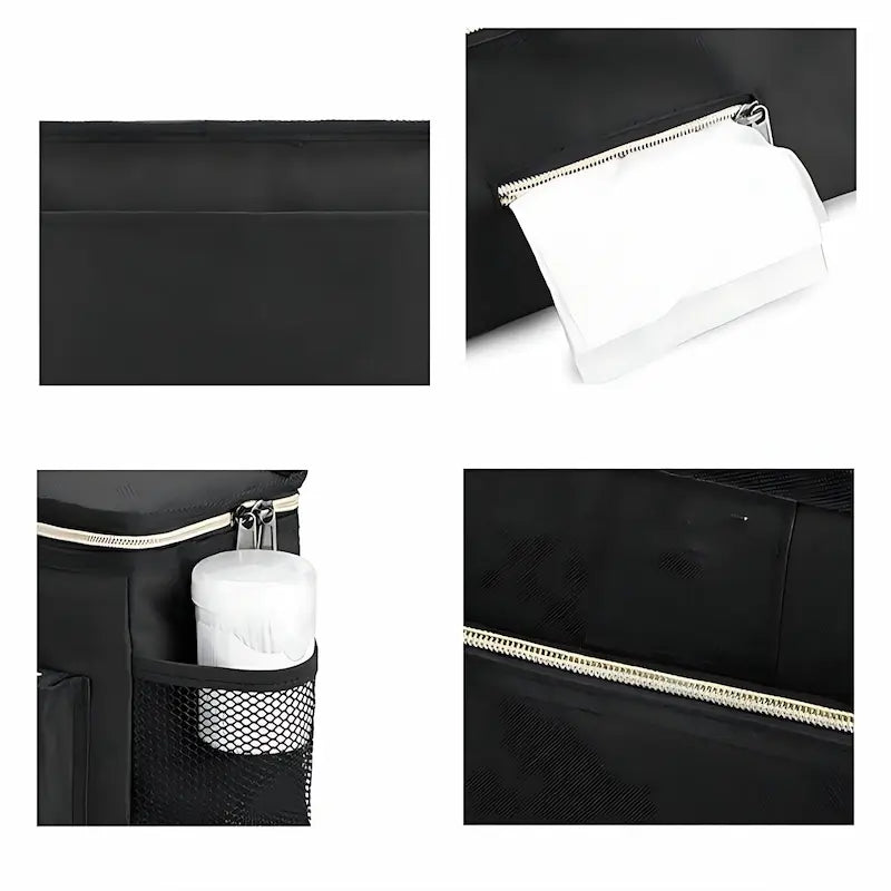 Sac à langer bandoulière noir avec détails poches latérales et frontales