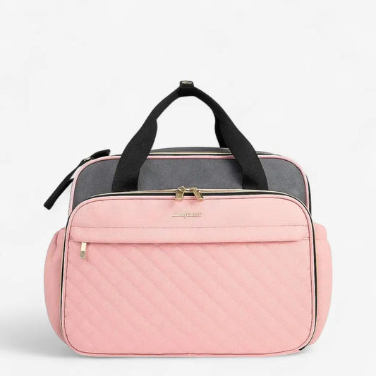 Sac à langer bandoulière en tissu Oxford rose matelassé avec grande poche avant et anses noires