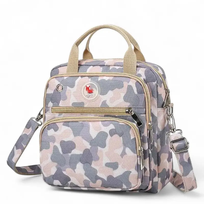 Sac à langer bébé camouflage gris avec anses et bandoulière