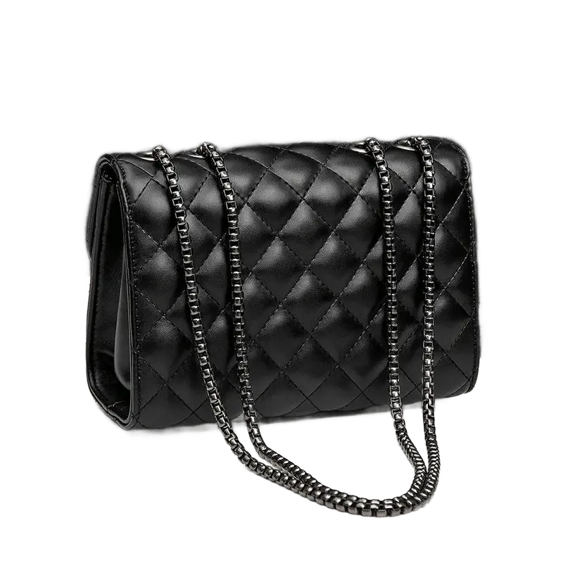 Sac à main matelassé noir avec chaîne vu de dos