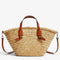 Sac à main bohème en paille tressée avec anses en similicuir marron
