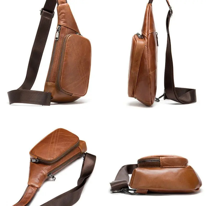 Vue latérale du sac banane en cuir marron clair