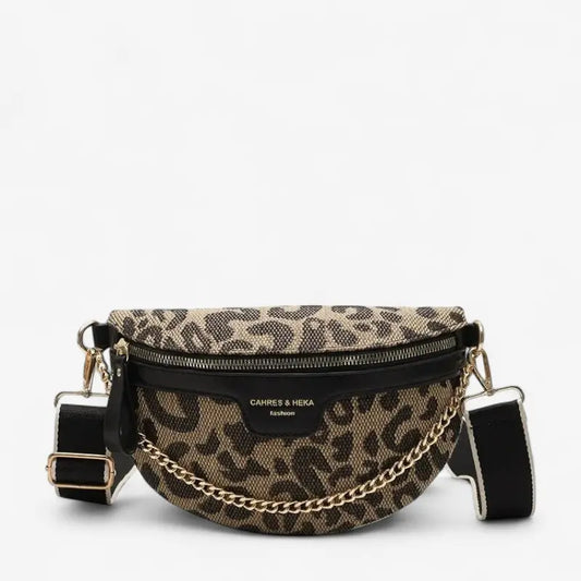 Sac banane femme à motif léopard avec chaînes décoratives
