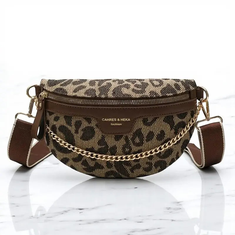 Sac banane femme à motif léopard avec chaînes décoratives